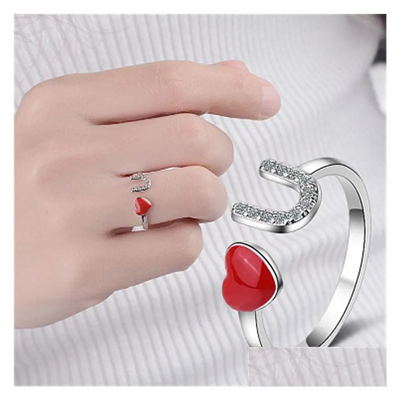 Band Rings Original Personality Fashion Red Love Sweet And  Open Index Finger Ring Female Jewelry New Ladies Heart Adjustable Dr Dhwaq