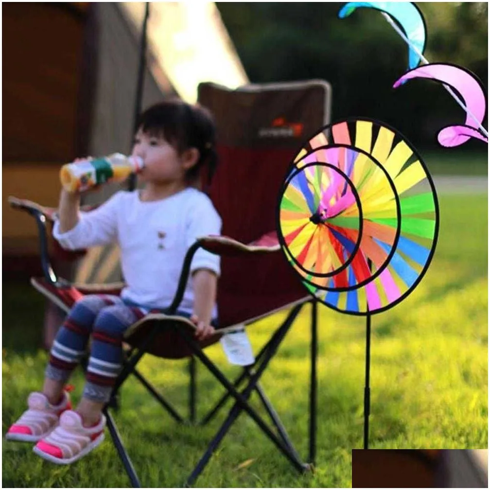 Garden Decorations 36Cm Colorf Rainbow Triple Wheel Wind Spinner Windmill Toys Yard Garden Decor T6P5 Drop Delivery Home Garden Patio, Dh5Fw