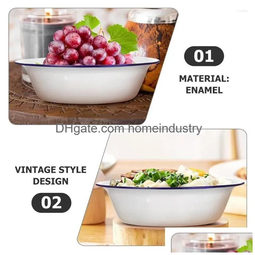 Dinnerware Sets 2 Pcs Old Style Deep Enamel Bowl Home Forniture Decor Soup Enameled Crim Decorations Kitchen Holder Drop Delivery Dhxpa