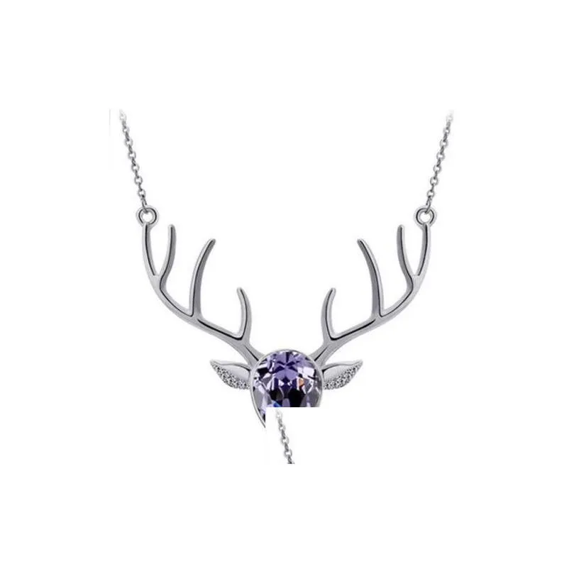 Pendant Necklaces Rhinestone Crystal Necklace Christmas Deer Pendants Necklaces Boho Antler Horn Animal Drop Delivery Jewelry Necklace Dhkqp