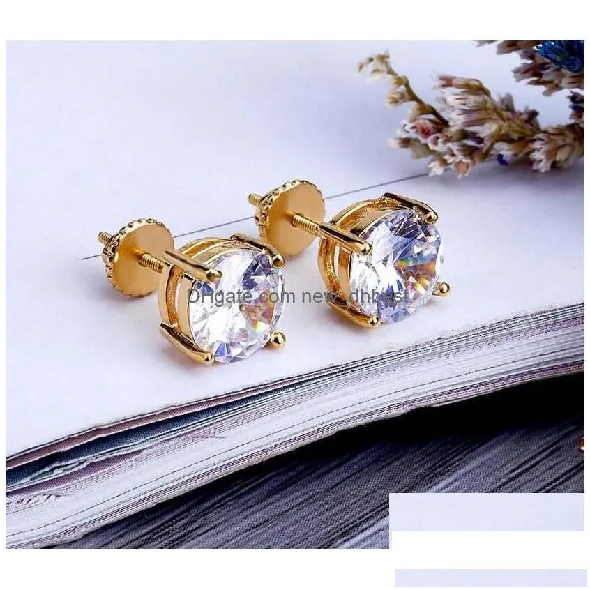 Stud 8Mm Hip Hop Earrings Sier Gold Plated Cz Earring For Women Men Designer Ear Rings Luxury Jewelry Gifts Drop Delivery Dhplj