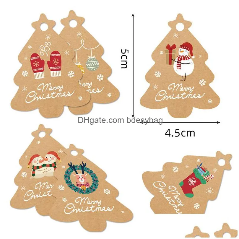 Christmas Decorations 48Pcs Merry Christmas Kraft Paper Hang Tags Tree Hanging Label New Year Decorations Greeting Cards Pack Drop Del Dh9Ca