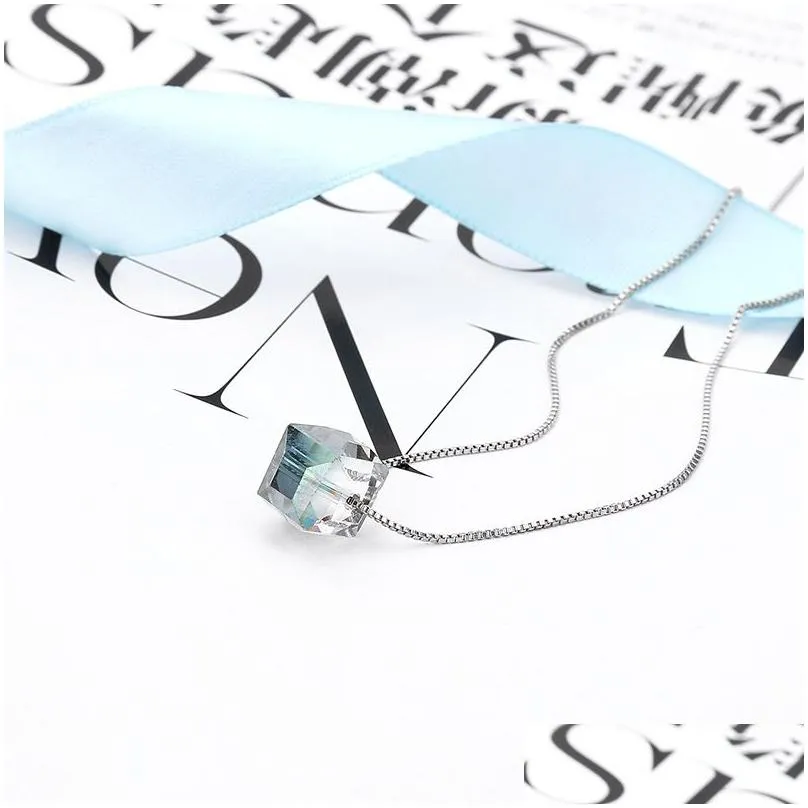 Pendant Necklaces Geometric Square Crystal Necklace Necklaces Imitation Zircon Three-Nsional Pendant Drop Delivery Jewelry Necklaces P Dhnum