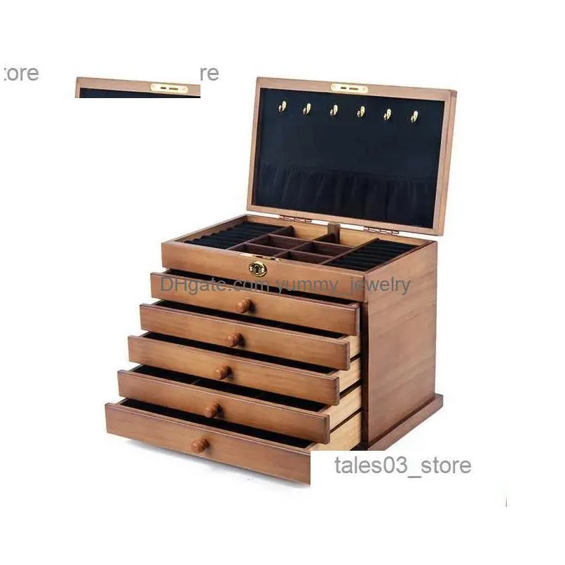 Jewelry Boxes Der Box Organizer Storage Chinese Style Pine Wooden Large High Capacity Luxurious Solid Wood Necklace Earrings Drop Del Dhv8M