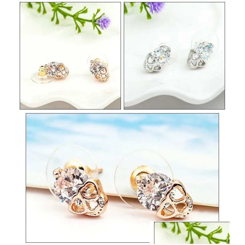 Stud Skl Earrings Cute Heart Eyes Cz Crystal Stud Brincos Gift Drop Delivery Jewelry Earrings Dhtxj