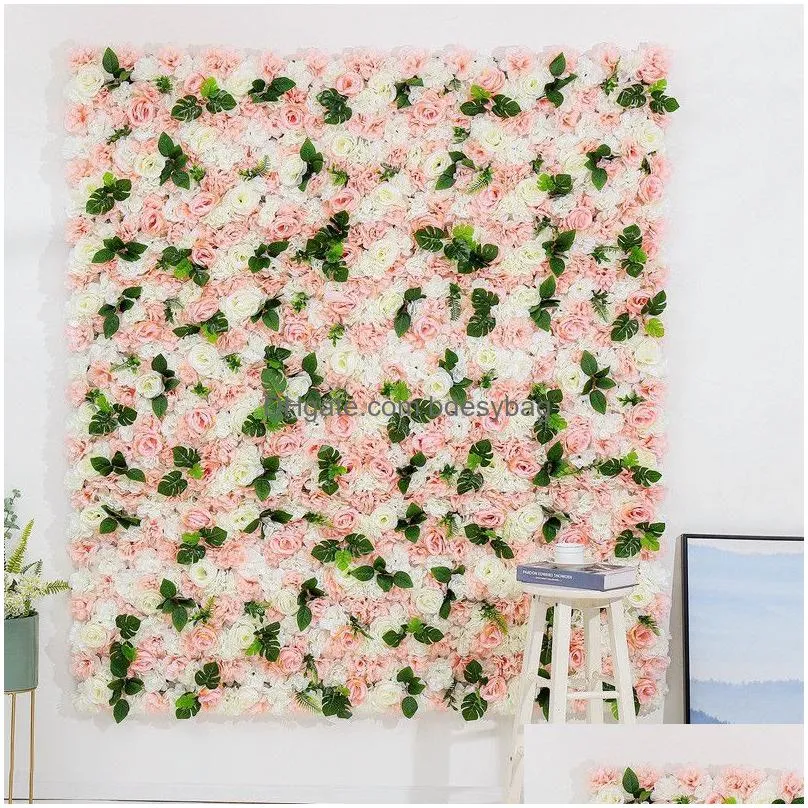 Decorative Flowers & Wreaths Artificial Rose Flower Row Festival Wedding Birthday Pography Wall Background Decoration Art Floral 40X60 Dhpkw