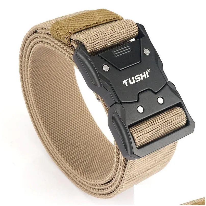 Belts Tactical Buckle Mens Elastic Belt Tooling Outdoor Training Wild Quick Release Drop Delivery Fashion Accessories Belts Accessorie Dhlyc