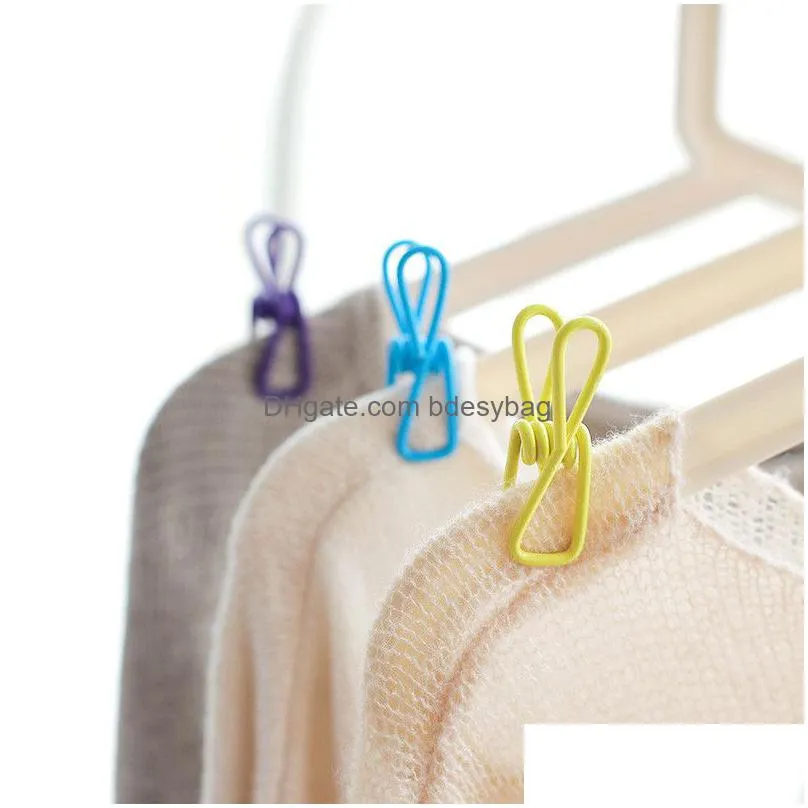 Other Laundry Products 10Pcs/Lot Metal Clothespin Colorf Windproof Clothes Hanging Pegs Portable Bra Socks Beach Towel Drying Hanger C Dhxlc