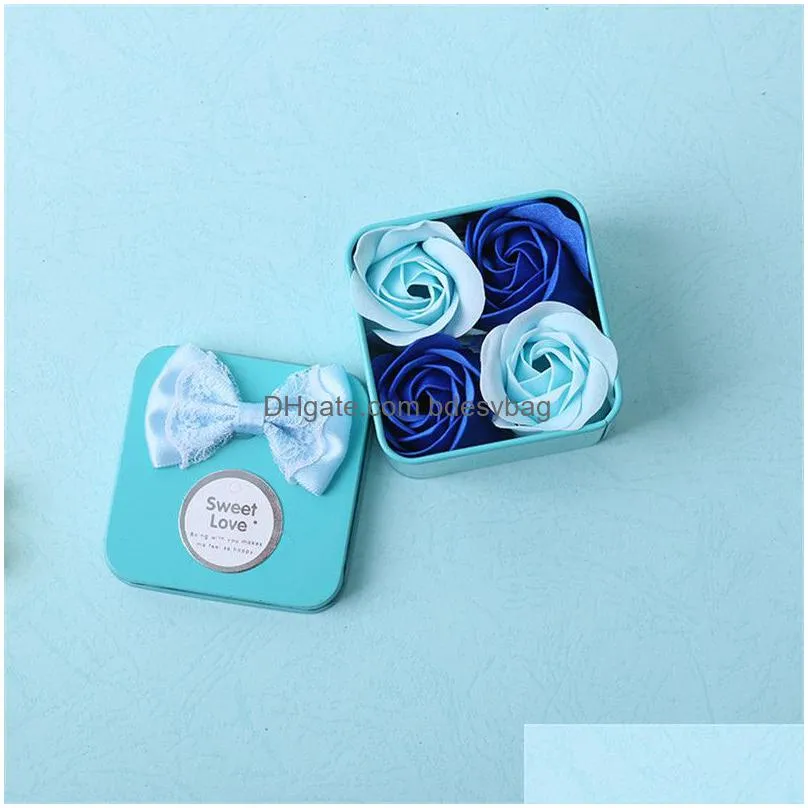 Decorative Flowers & Wreaths 4Pcs Soap Flower Gift Essential Bath Body Petal Scented Rose Flowers With Tinplate Box Wedding Decoration Dhirw