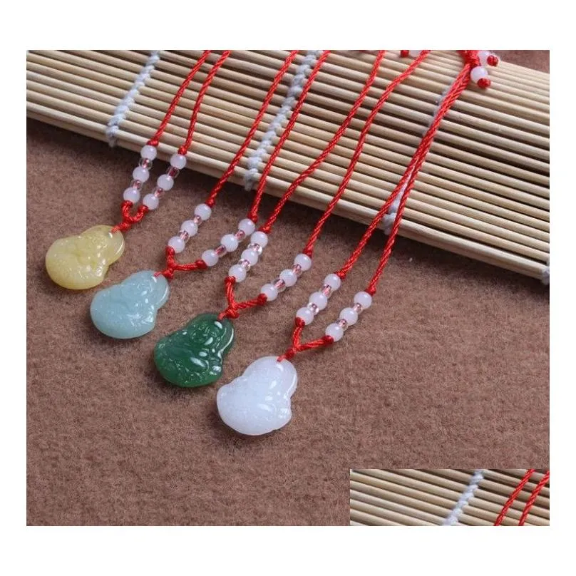 Pendant Necklaces Buddha Pendant Necklace For Women Jade Jewelry Crystal Necklaces Punk Couple Pendants Red Rope Ornament Drop Deliver Dhj6T