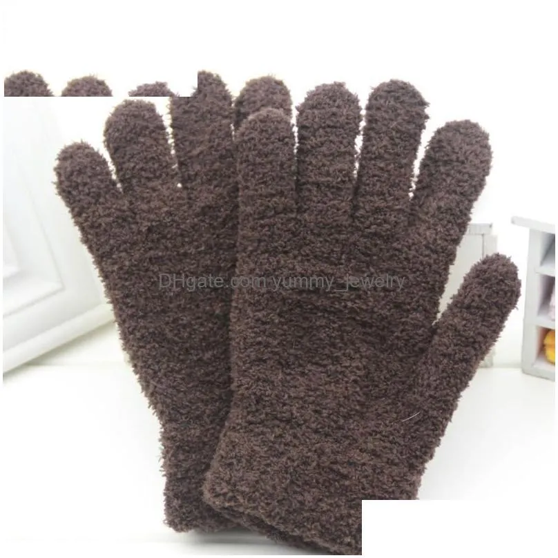 Five Fingers Gloves Women Five Fingers Gloves Winter Warm Fluffy Mittens Adt Size Woman Fashion Pure Color Wholesale Melody2041 Drop D Dhne0