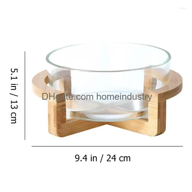 Dinnerware Sets Bowl Container With Wooden Base Cutlery Salad Glass Ice Storage Tank Bamboo Household Tableware Serving Containers Dr Dhrhj