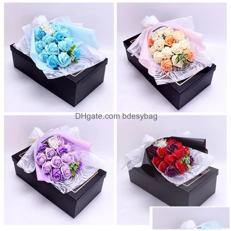 Decorative Flowers & Wreaths Soap Rose Bouquet Gift Preserved Eternal Red Purple Blue Box Christmas Wedding Valentine Day Home Drop De Dh6W5