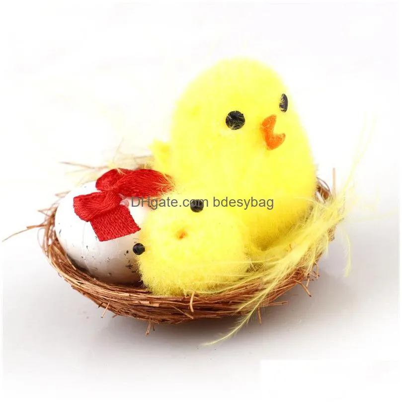 Other Festive & Party Supplies Mini Easter Simation Chicks 12 Pcs/Set Artificial Chenille Bonnet Decoration Kids Egg Gift Drop Deliver Dh8Ic