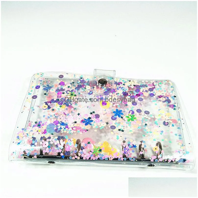 Other Office & School Supplies Wholesale A6 Notebook Er Transparent Pvc Glitter Sequins Shell Office School 6 Rings Binder Spiral Plan Dhmfx