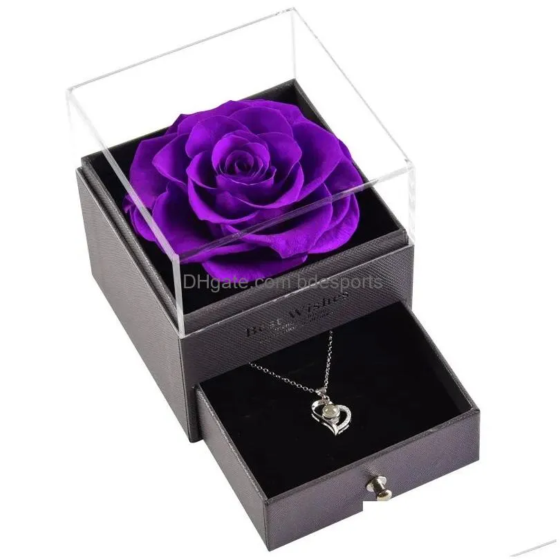 Gift Wrap Eternal Rose Flower Jewelry Boxes Gift Wrap Necklace Ring Preserved Flowers Birthday Box For Valentines Day Mothers Ee Drop Dhtsh