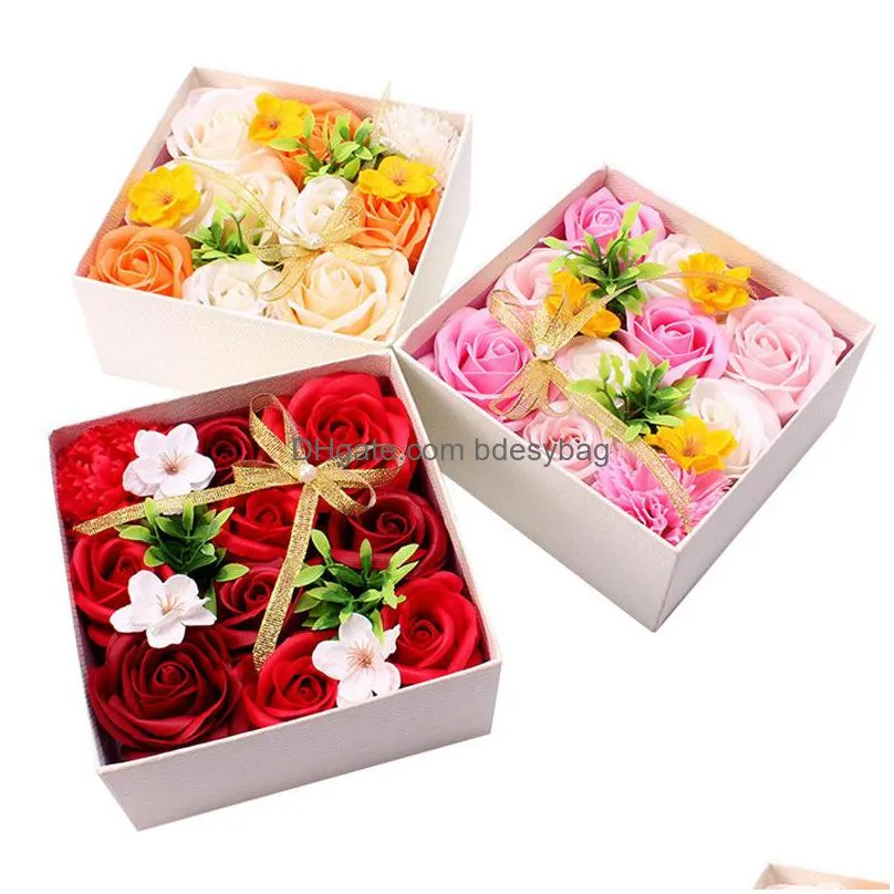 Decorative Flowers & Wreaths Carnation Soap Flower Happy Mothers Day Gift Bouquet Red Pink Purple Small Square Box Drop Delivery Home Dhhei