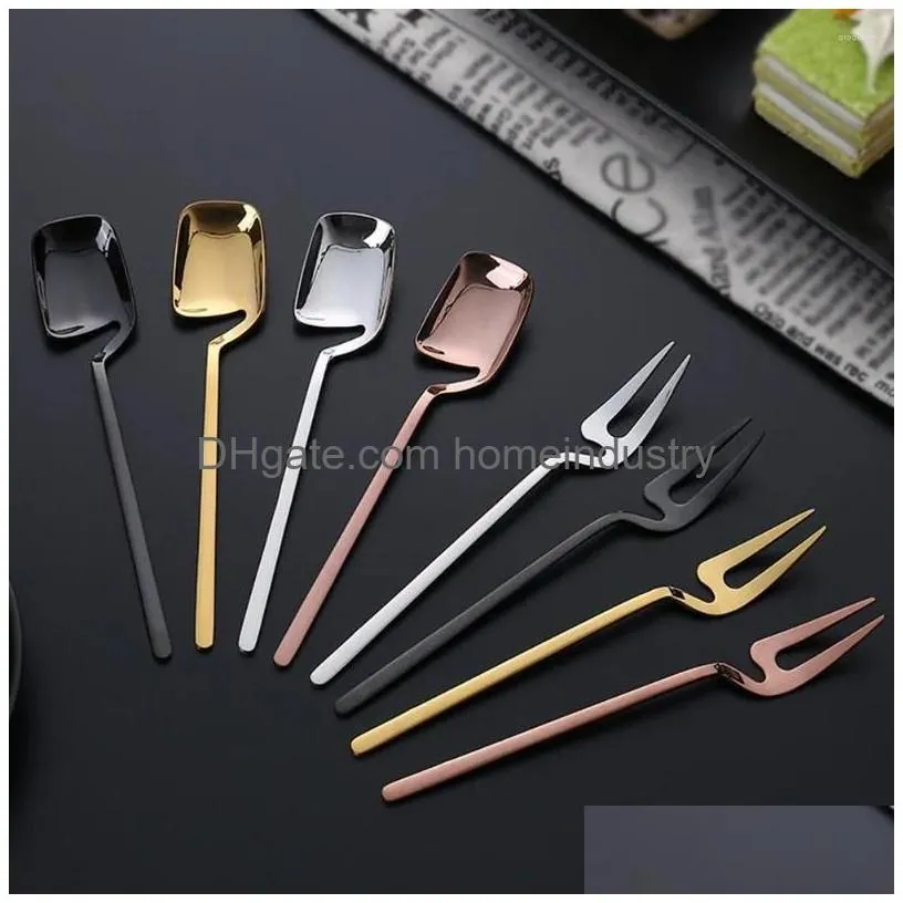 Dinnerware Sets 8Pcs Mini Dessert Fork Spoon Set Party Fruit Appetizer Long Handle Banquet Stainless Steel Cake Hanging Cup Tableware Dhifo