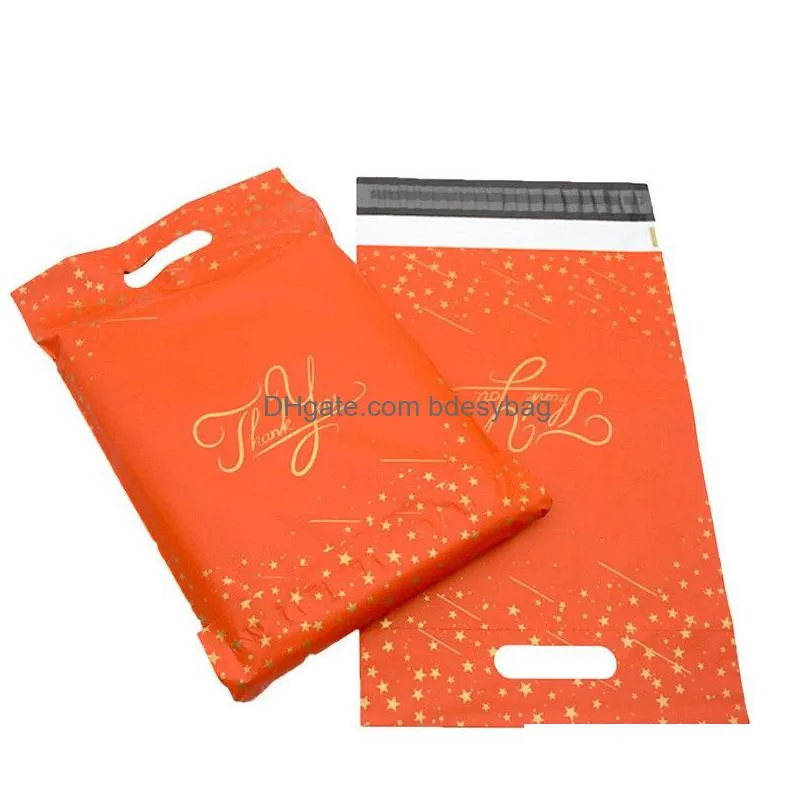 Mail Bags Wholesale 100Pcs/Lots Orange Tote Bag Express Courier Self-Seal Adhesive Thick Waterproof Plastic Poly Envelope Mailing Bags Dh5Ux