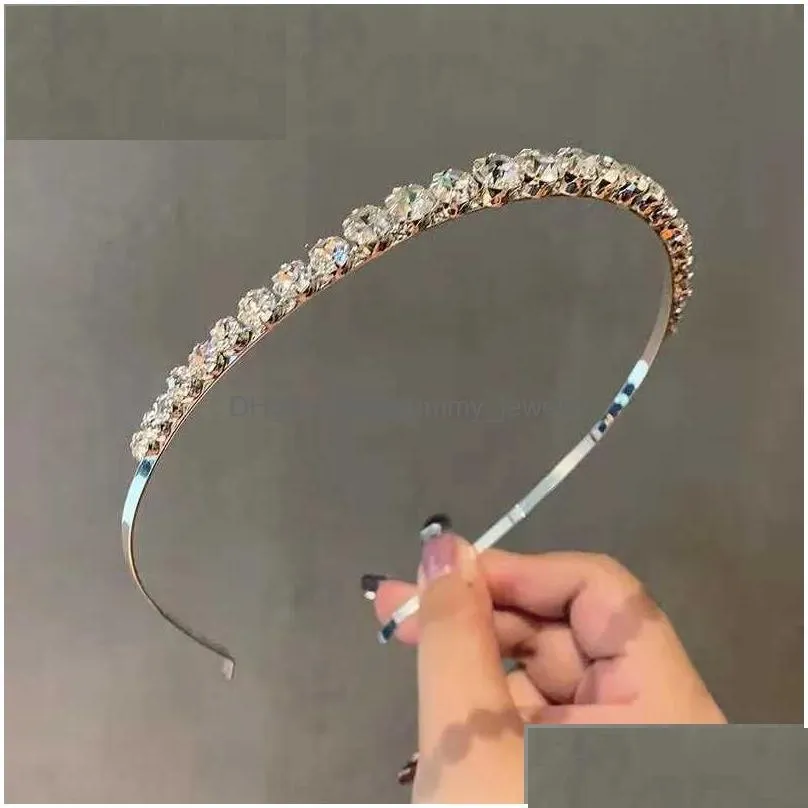 Headwear & Hair Accessories Headwear Hair Accessories Shiny Rhinestones Headband For Women Crystal Gold Sier Haiand Girls Simplicity D Dhhaw