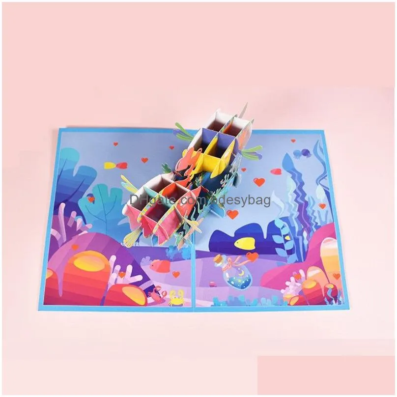 Greeting Cards 3D Valentine Greeting Card  Up Kissed Fish Shaped Wedding Party With Envelope Festival Supplies Drop Delivery Home G Dho6S