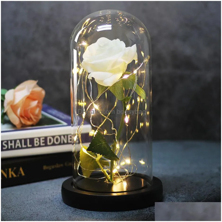 Decorative Flowers & Wreaths Romance Artificiales Flower In Glass Dome Beauty And Beast Rose Led Battery Birthday Valentines Day Prese Dhtex