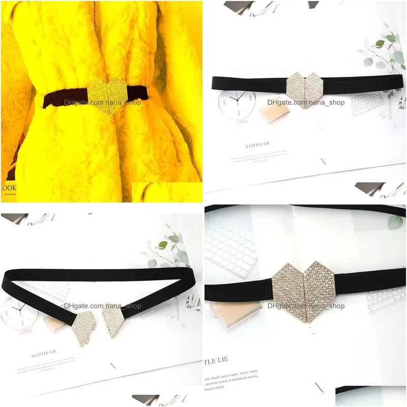 Belts Elastic Belt For Women Designer Heart Rhinestone Buckle Waist Strap Lady Dress Coat Sweater Decorative Waistband Drop Delivery Dhnzf