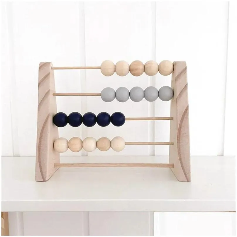 Decorative Objects & Figurines Natural Wooden Abacus With Beads Kids Room Desktop Decor Baby Early Learning Eonal Toys Girl Boy Craft Dhms6