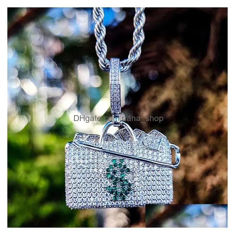 Pendant Necklaces Arrivals Brass Iced Out Fl Diamond Zircon Personality Symbol Money Handbag Necklacependant Necklacespendant Drop De Dhwdh