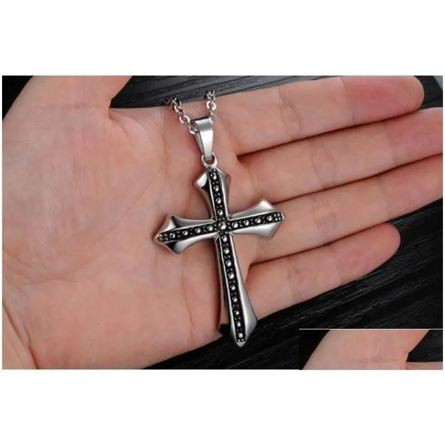 Pendant Necklaces Titanium Steel Pendant Punk Exquisite Rivet Cross Necklace Trendy Mens Gothic Jewelry Drop Delivery Jewelry Necklace Dhcyr