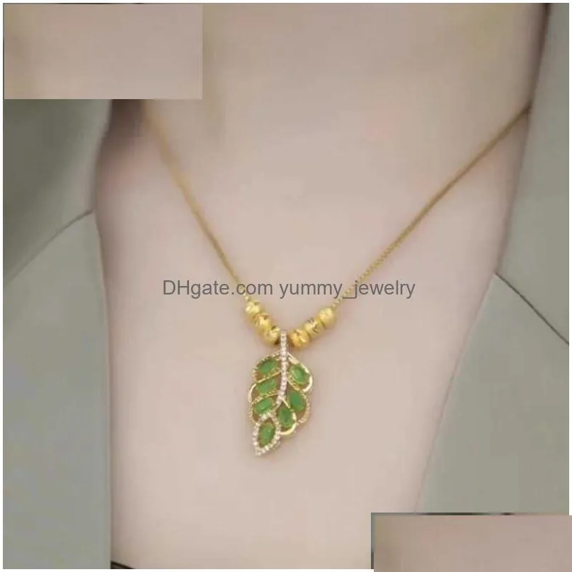 Pendant Necklaces Genuine 18K Gold Diamond Ginkgo Leaf For Women Simple Zircon Neck Chain Fine Jewelry Drop Delivery Dh1Gs