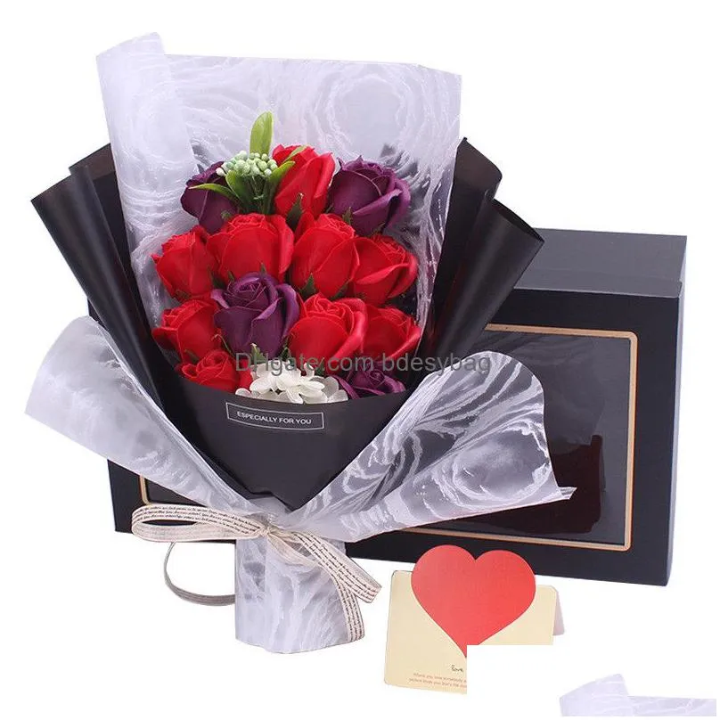 Decorative Flowers & Wreaths Soap Rose Bouquet Gift Preserved Eternal Red Purple Blue Box Christmas Wedding Valentine Day Home Drop De Dh6W5