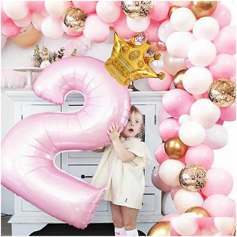 Party Decoration 135Pcs Pink White Gold Balloon Arch Garland Kit 1-9 Number Balloons Baby Shower Air Globos Wedding Birthday Party Dec Dhtu4