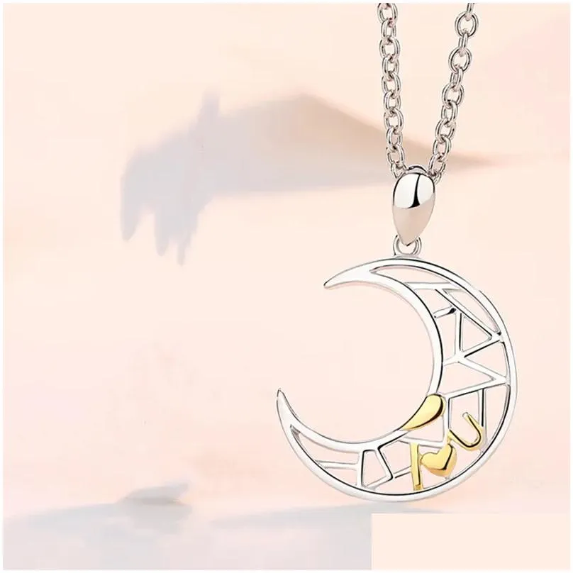 Pendant Necklaces Romantic Valentines Day And Night Stars Love Flowing Star Moon Pendant Couple Necklace Ancient Drop Delivery Jewelry Dhgkm