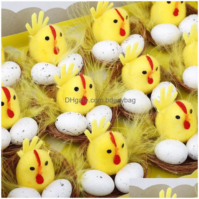 Other Festive & Party Supplies Mini Easter Simation Chicks 12 Pcs/Set Artificial Chenille Bonnet Decoration Kids Egg Gift Drop Deliver Dh8Ic