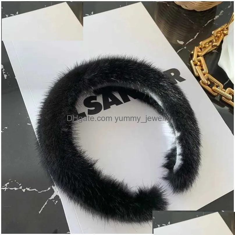 Headwear & Hair Accessories Headwear Hair Accessories New Luxury La Winter Real Mink Fur Headband For Women Solid Head Wrs Warm Furry Dh1W8