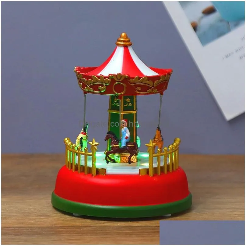 decorative objects figurines christmas decoration village glowing music house carousel ferris wheel xmas tree children room party decor ornament kid gifts