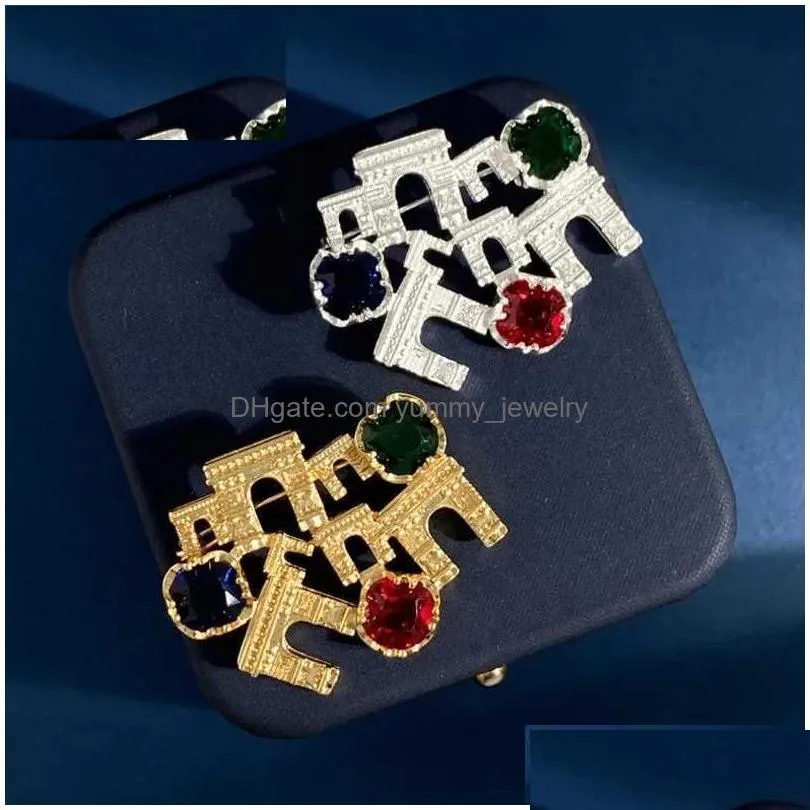 Pins, Brooches Pins Brooches Donia Jewelry Fashion Titanium Gold Micro-Inlaid Aaa Color Zircon City Wall Brooch Luxury Retro Pin Q231 Dhoyj