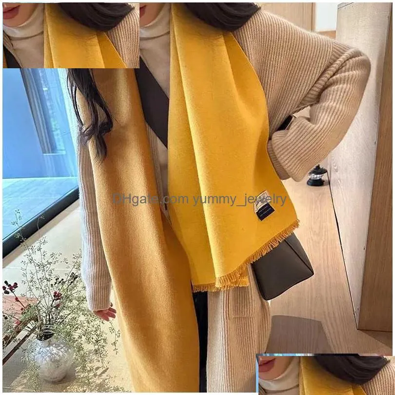 Scarves Australia Double-Sided Solid Color Wool Scarf Womens Fashion Autumn And Winter Warm Shawl Wrap Mens Cashmere Neckerchief Drop Dhkmr