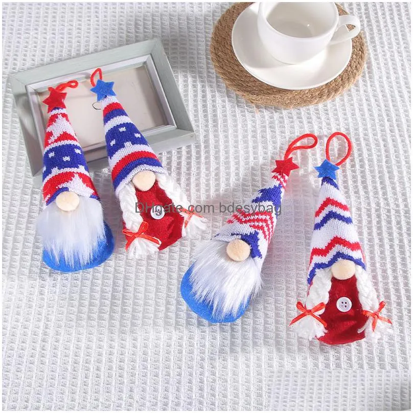 Party Decoration Independence Day Decorative Doll Pendant Faceless Star Stripe Knitted Hat Small Party Decoration Drop Delivery Home G Dhctb