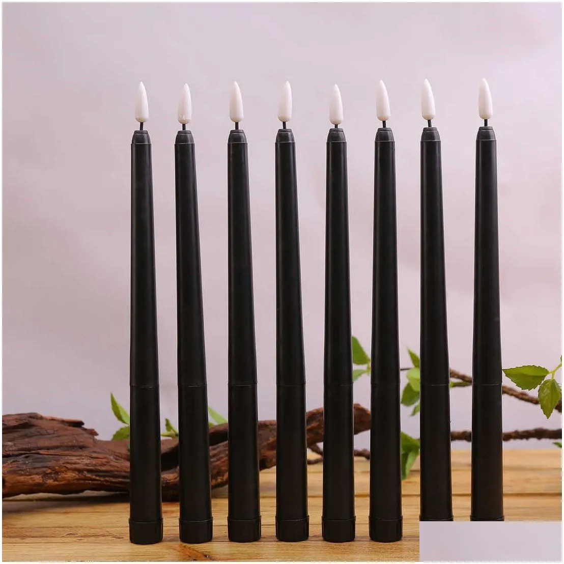 Candles 8 Pieces Black Flameless Flickering Light Battery Operated Led Christmas Votive Candles 28 Cm Long Fake Candlesticks For Weddi Dhubv