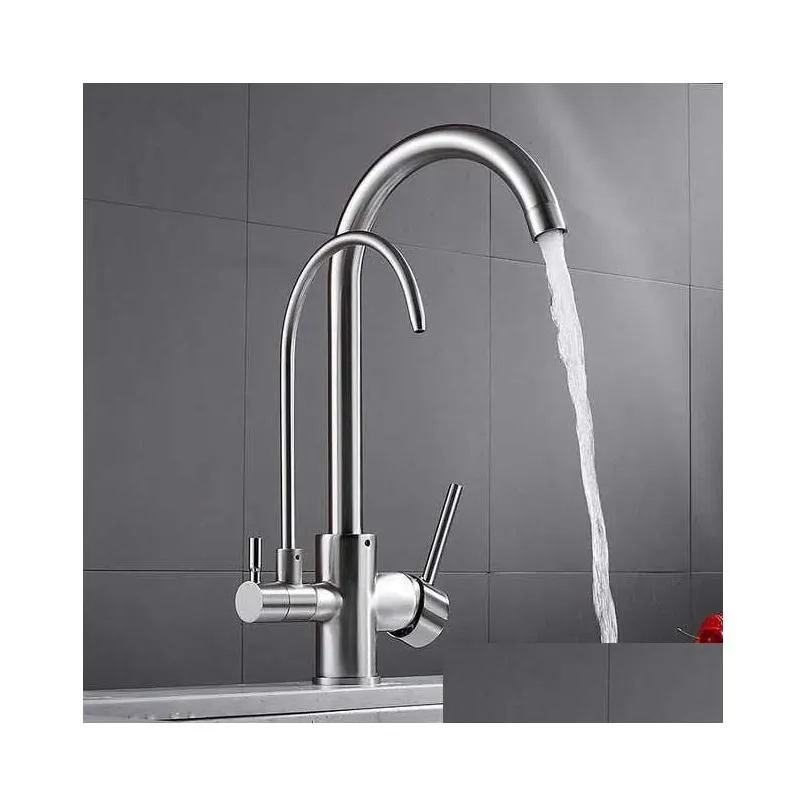 Kitchen Faucets Deck Mounted Black Kitchen Faucets Pl Out Cold Water Filter Tap For Three Ways Sink Mixer Faucet Elk9139B 210903 Drop Dh4Qv