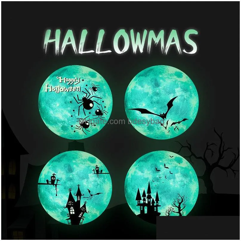 Wall Stickers Halloween Luminous Moon Wall Sticker Castle Decal Room Decoration Happy 28Cm In Dia Glow The Dark Stickers Drop Delivery Dhmme