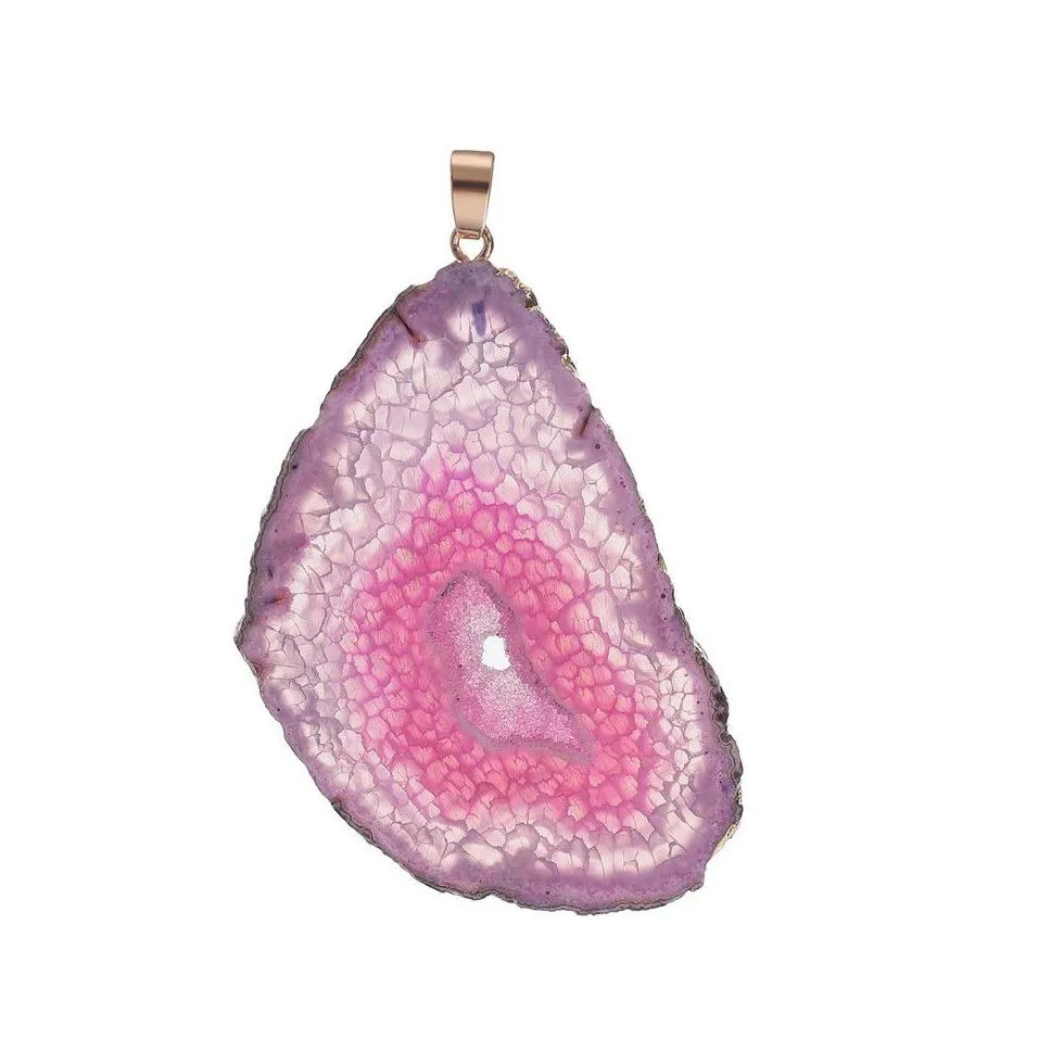 Pendant Necklaces Agate Popcorn Pendant Necklace Colored Chips Crystal Cluster Rough Stone Sprout Electroplating Edge Drop Delivery Je Dhxbq