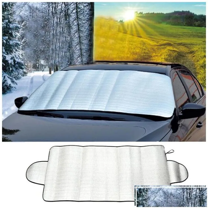 Car Sunshade Snow Awning Front And Rear Aluminum Foil 150X70Cm Sun Blind Curtain Windshield Visor Er Uv Protective Ice Drop Delivery Dhvmc