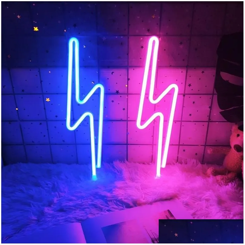 Other Event & Party Supplies Led Home Neon Lightning Shaped Sign Fmination Light Usb Decorative Wall Decor For Kids Baby Room Wedding Dhfou