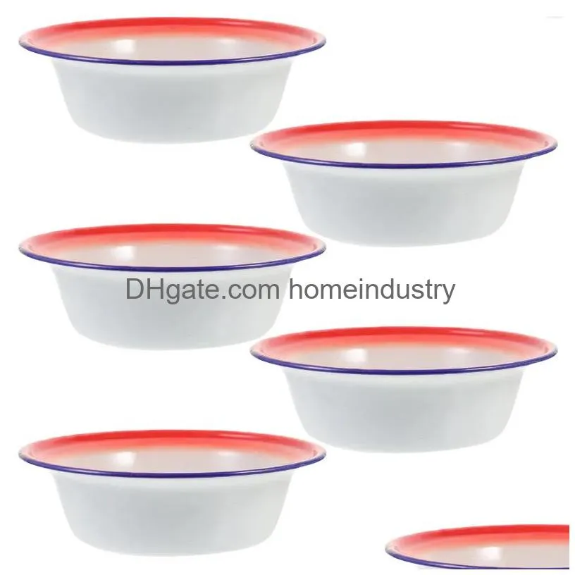 Dinnerware Sets Flower Pattern Old-Style Reusable Serving Vintage Enamel Bowl Mixing Set Metal Retro Cam Dishes Drop Delivery Dh4Nt