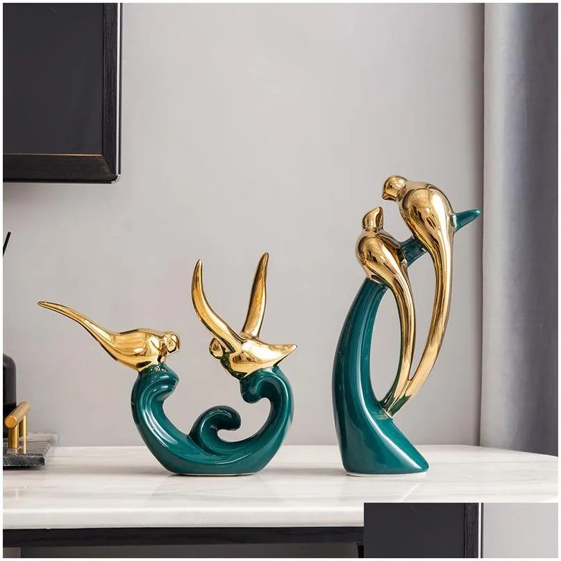 Decorative Objects & Figurines Abstract Ceramic Scpture Golden Statue Modern Home Decoration Living Room Desktop Office Accessories Cr Dhj8E