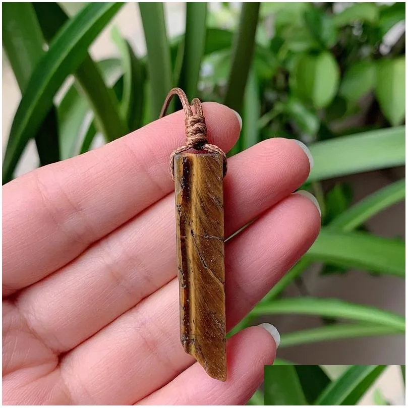 natural stone pendant raw mineral irregular rectangle quartz pendulum amazonite tiger eye lapsi pink crystal necklaces