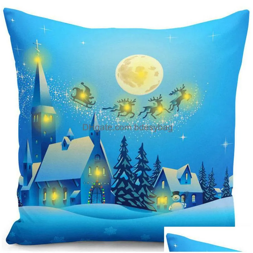 Pillow Case Led Pillow Case 18Inch Happy Halloween Christmas Sofa Lighted Throw Deer Design Er Drop Delivery Home Garden Home Textiles Dhmma